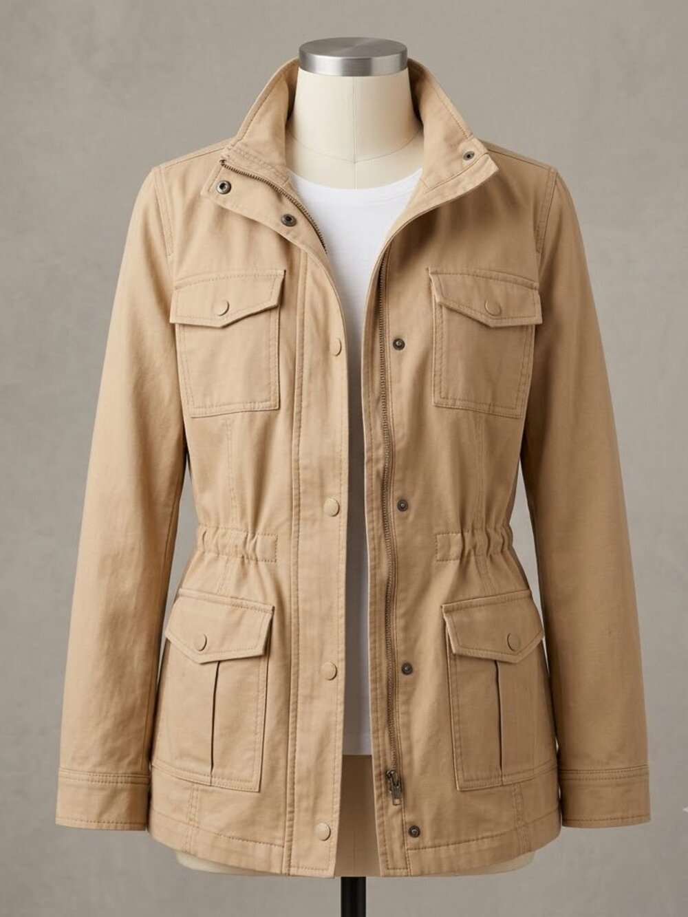 Talbots Women's Tan Utility Jacket Medium | Lightweight 4-Pocket Cotton Field Co